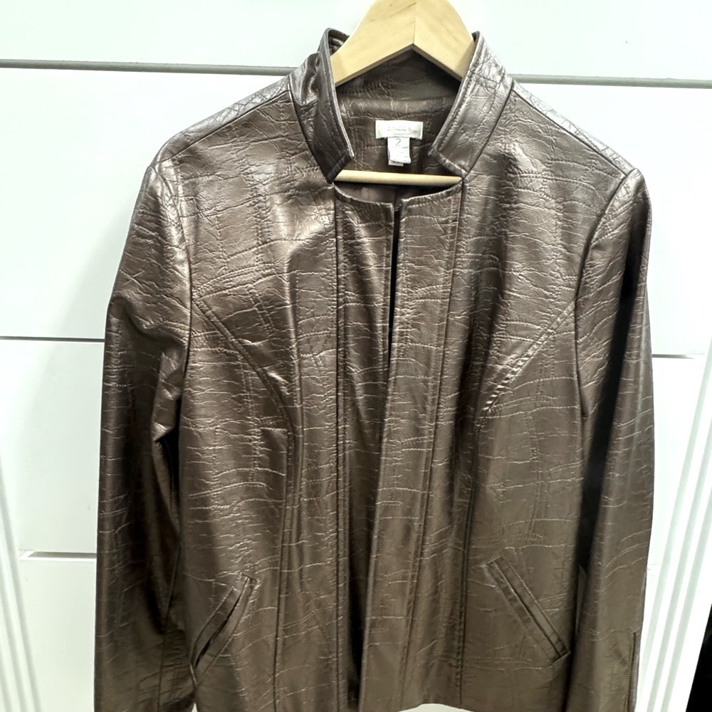Chico’s Brown Faux Leather Jacket Medium - Picture 1 of 6